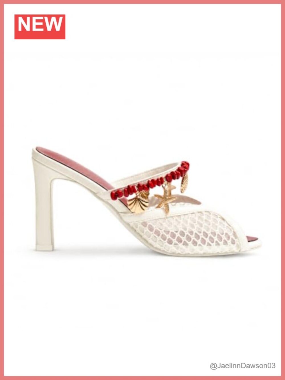 Women's Seashell Beaded Peep Toe Block Heel Sandals Slip on Mesh Mules